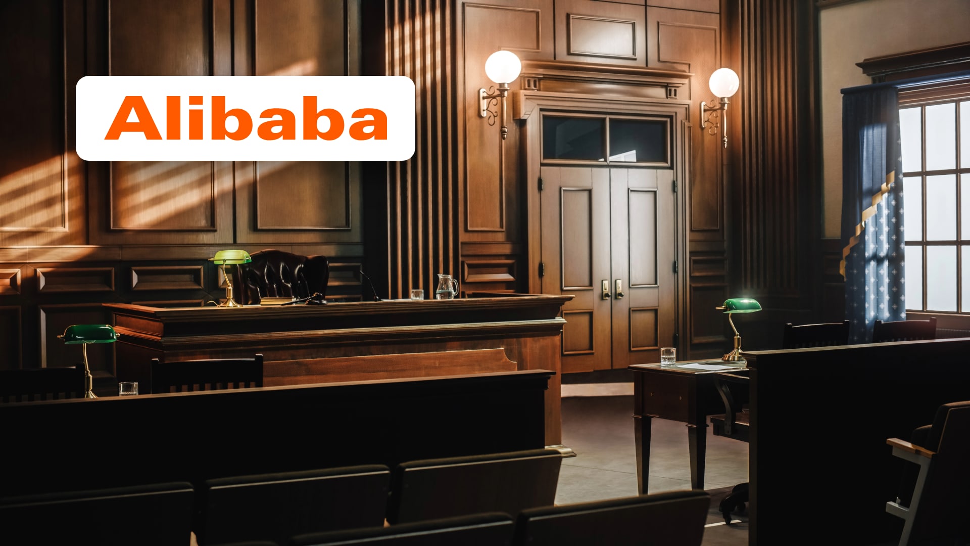 Alibaba logo in an empty courtroom