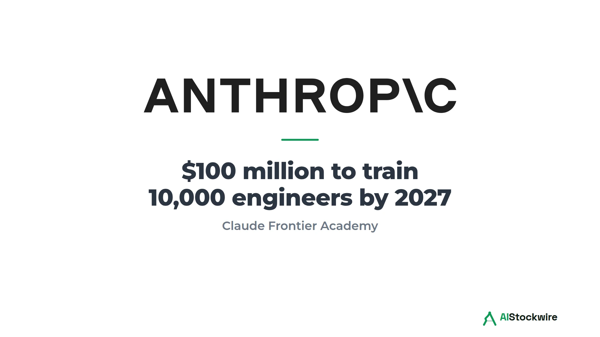 Anthropic logo above the text: $100 million to train 10,000 engineers by 2027, Claude Frontier Academy