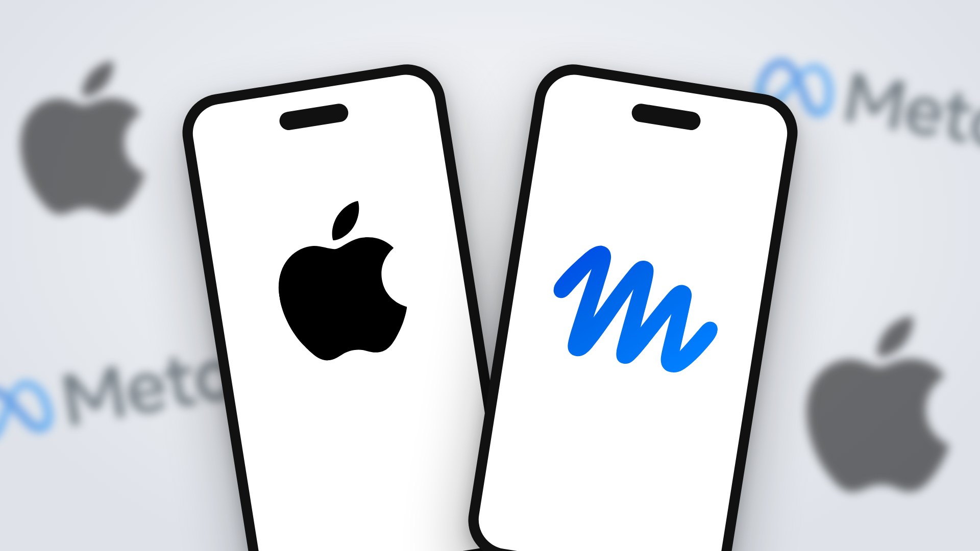 Two phones, one showing the Apple logo and one showing Meta's Muse logo