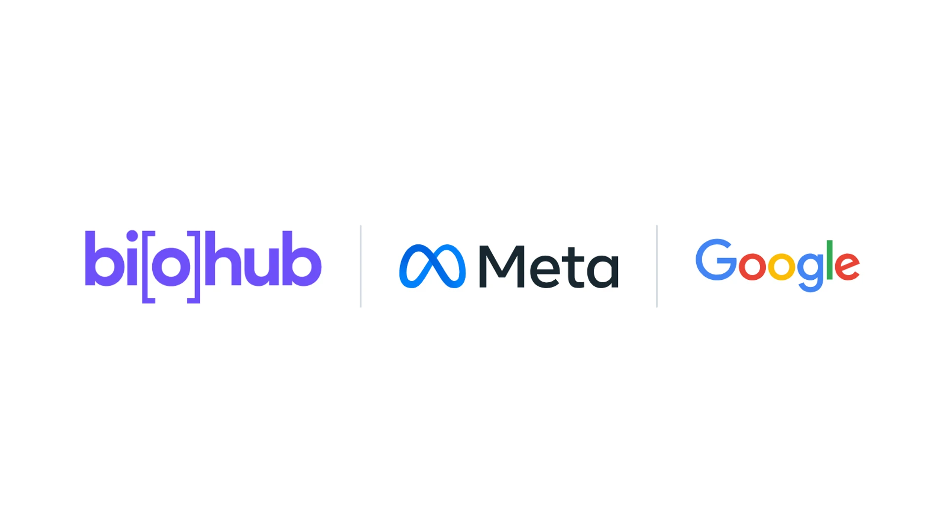 Biohub, Meta, and Google logos side by side, for a story on their 1.8 billion dollar AI biology effort