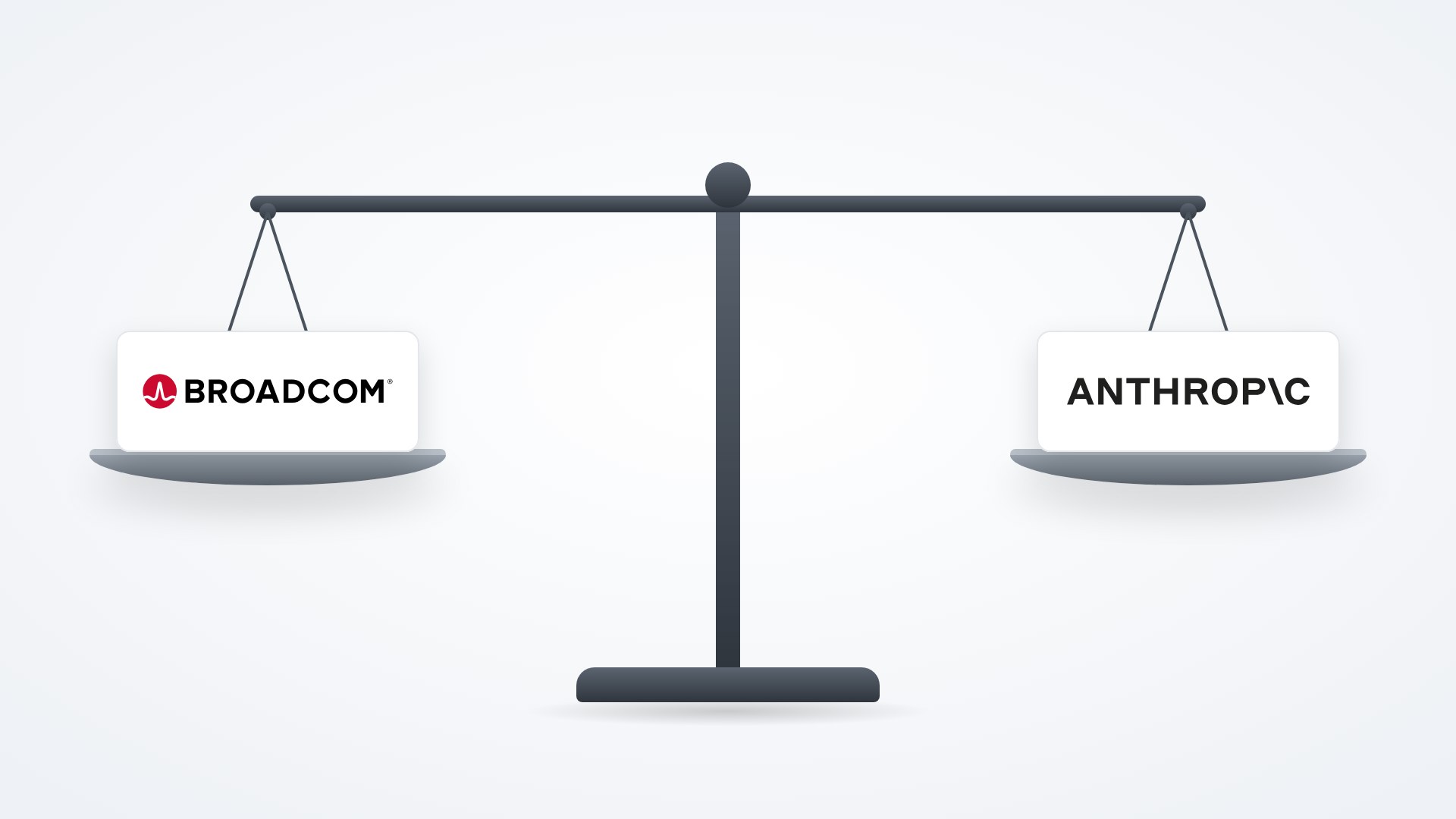 Illustration of a balance scale with the Broadcom logo on one pan and the Anthropic logo on the other