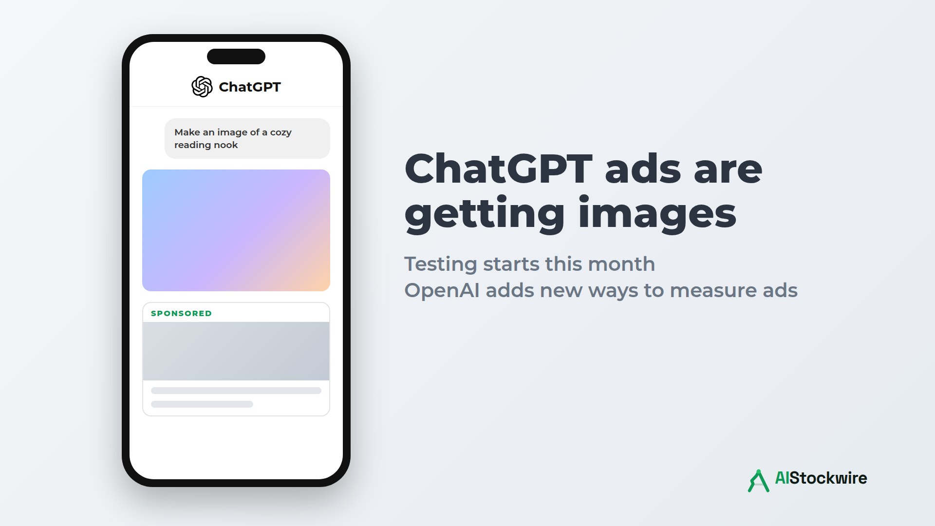 Illustration of a phone showing ChatGPT generating an image with a sponsored ad below