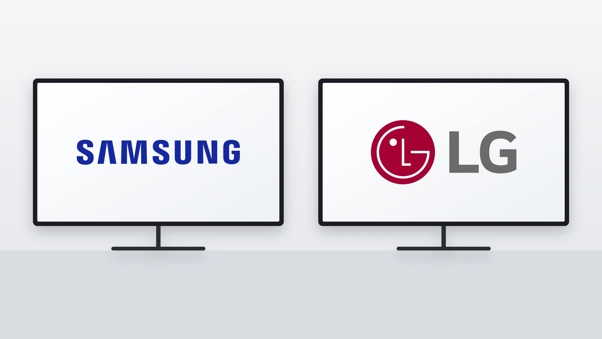 Two flat-screen TVs showing the Samsung and LG logos