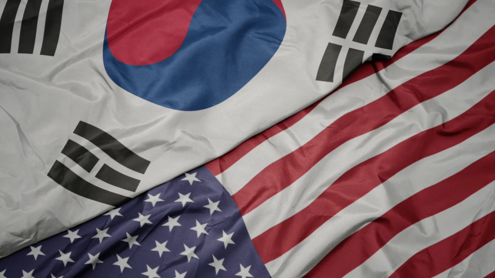 The flags of South Korea and the United States side by side