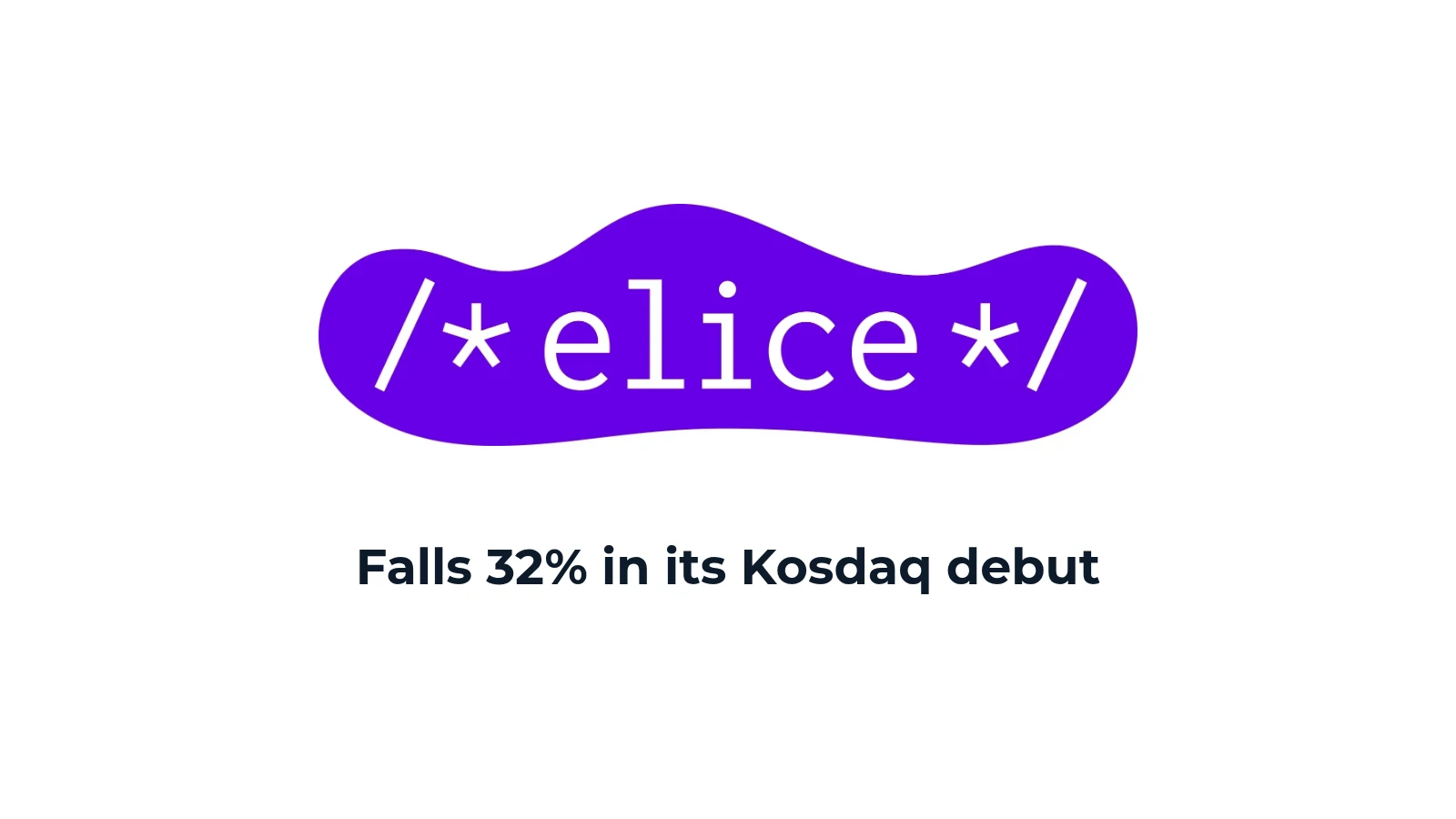 Elice logo with the words Falls 32% in its Kosdaq debut