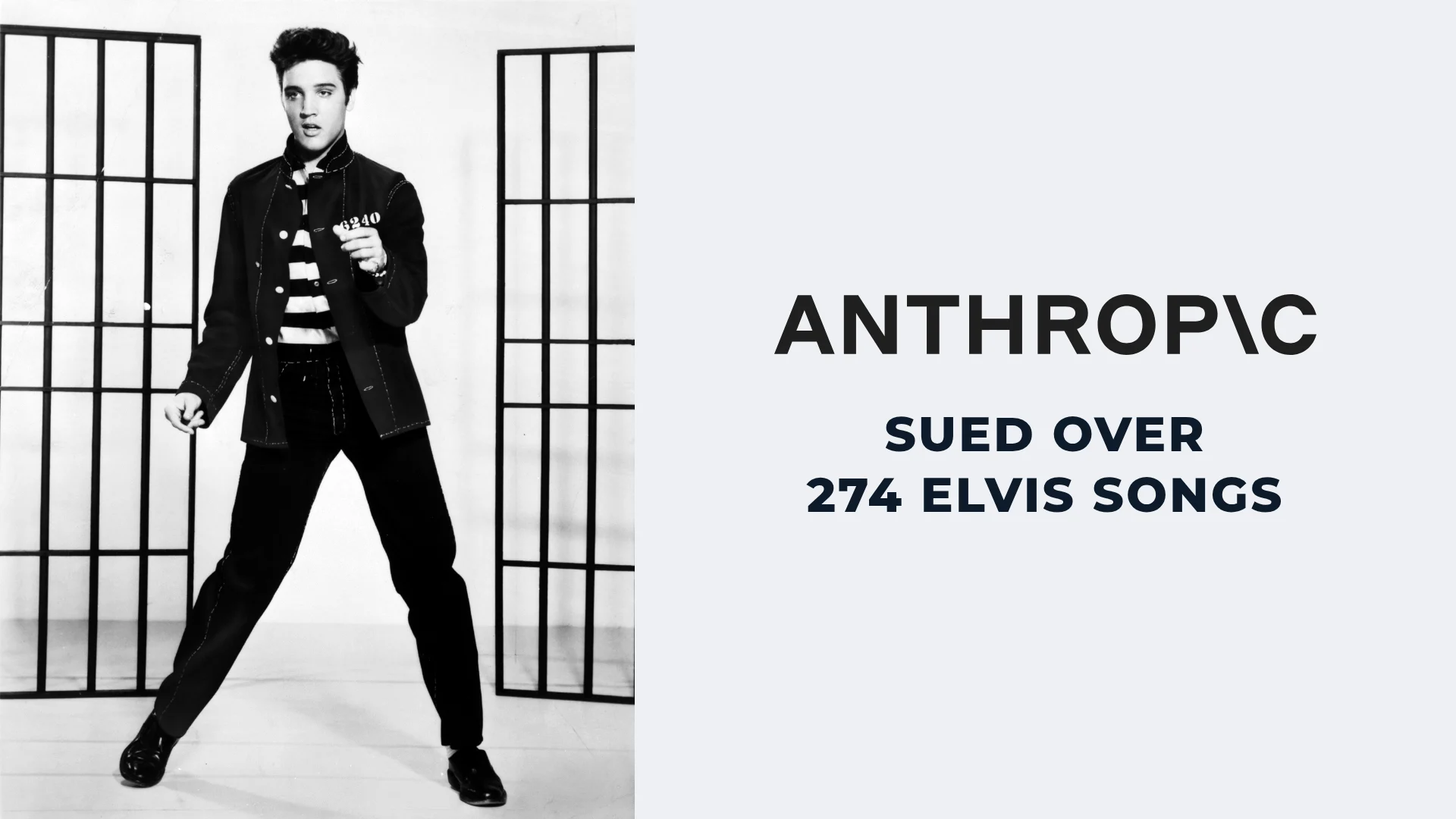 Elvis Presley in a 1957 Jailhouse Rock publicity photo beside the Anthropic logo