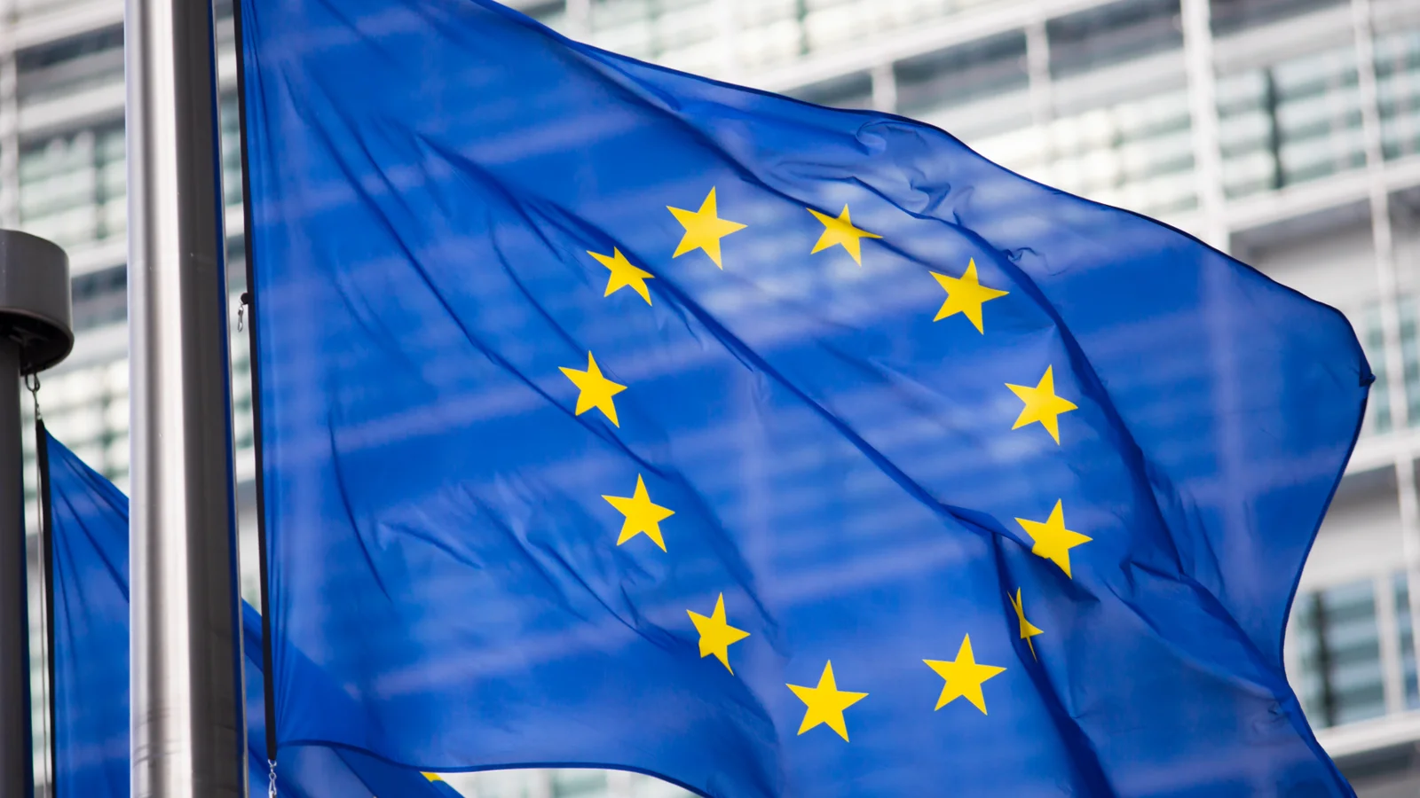 The European Union flag outside the European Commission building in Brussels