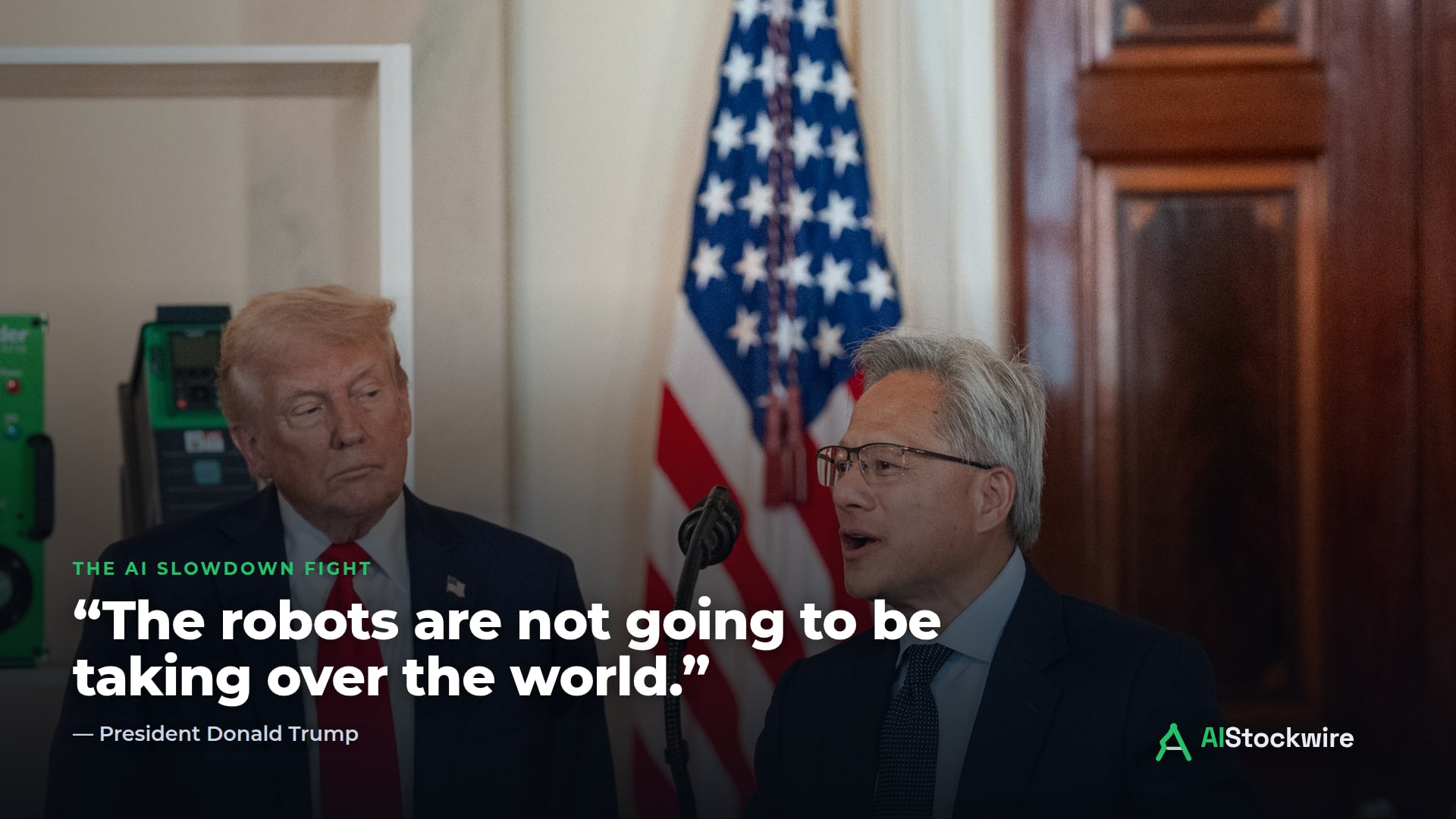 CNBC calls Nvidia (NVDA) CEO Jensen Huang one of Trump's top AI allies. Huang is making the case against a slowdown.