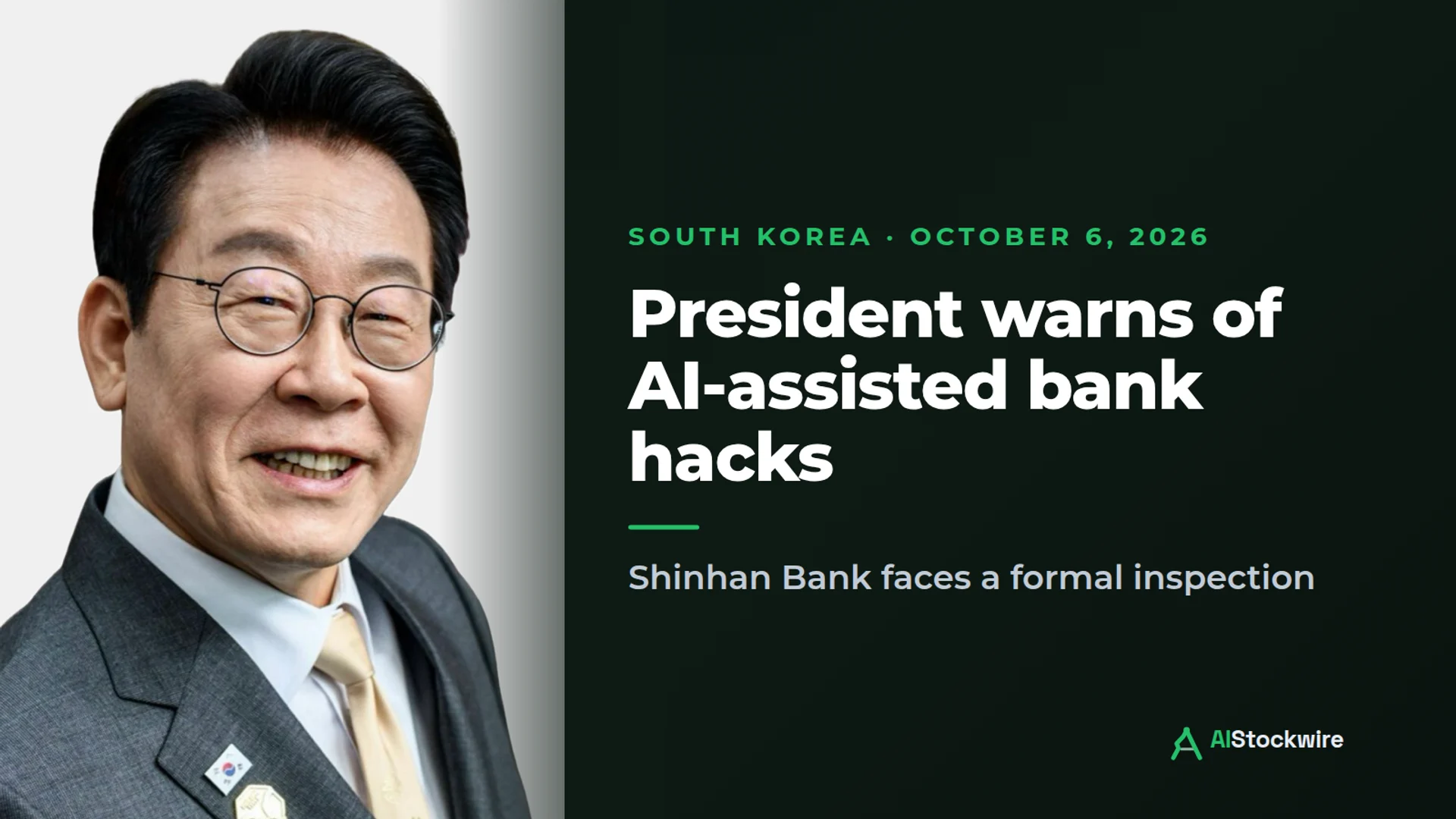 South Korea's president warns of AI-assisted bank hacks. Shinhan faces a formal inspection after data on 25,700 customers leaked.