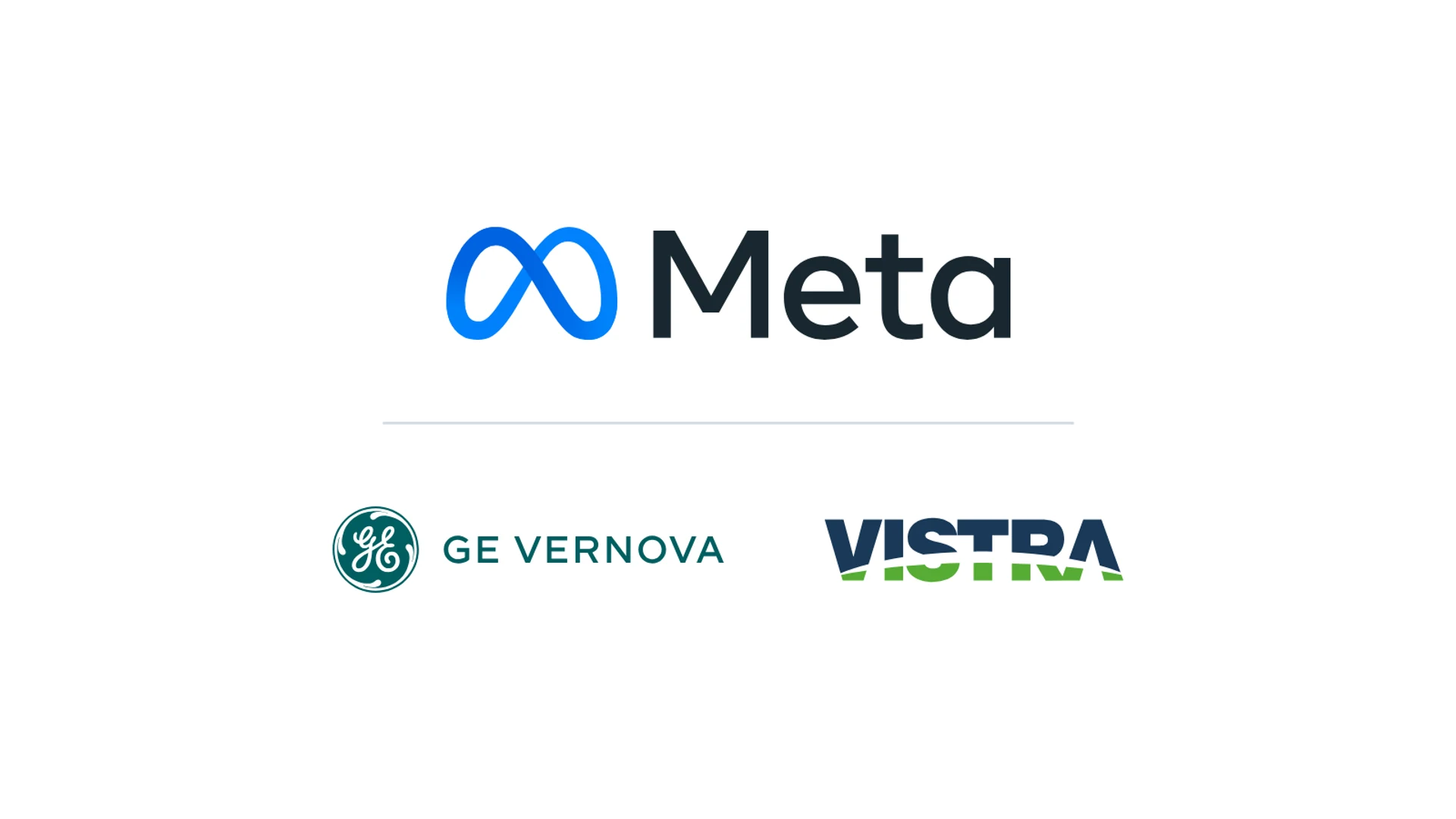 Meta, GE Vernova, and Vistra logos