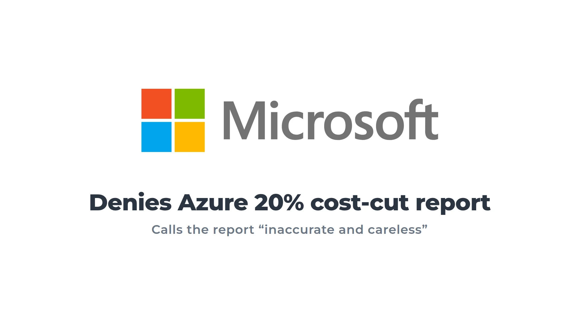 Microsoft logo above the words Denies Azure 20% cost-cut report