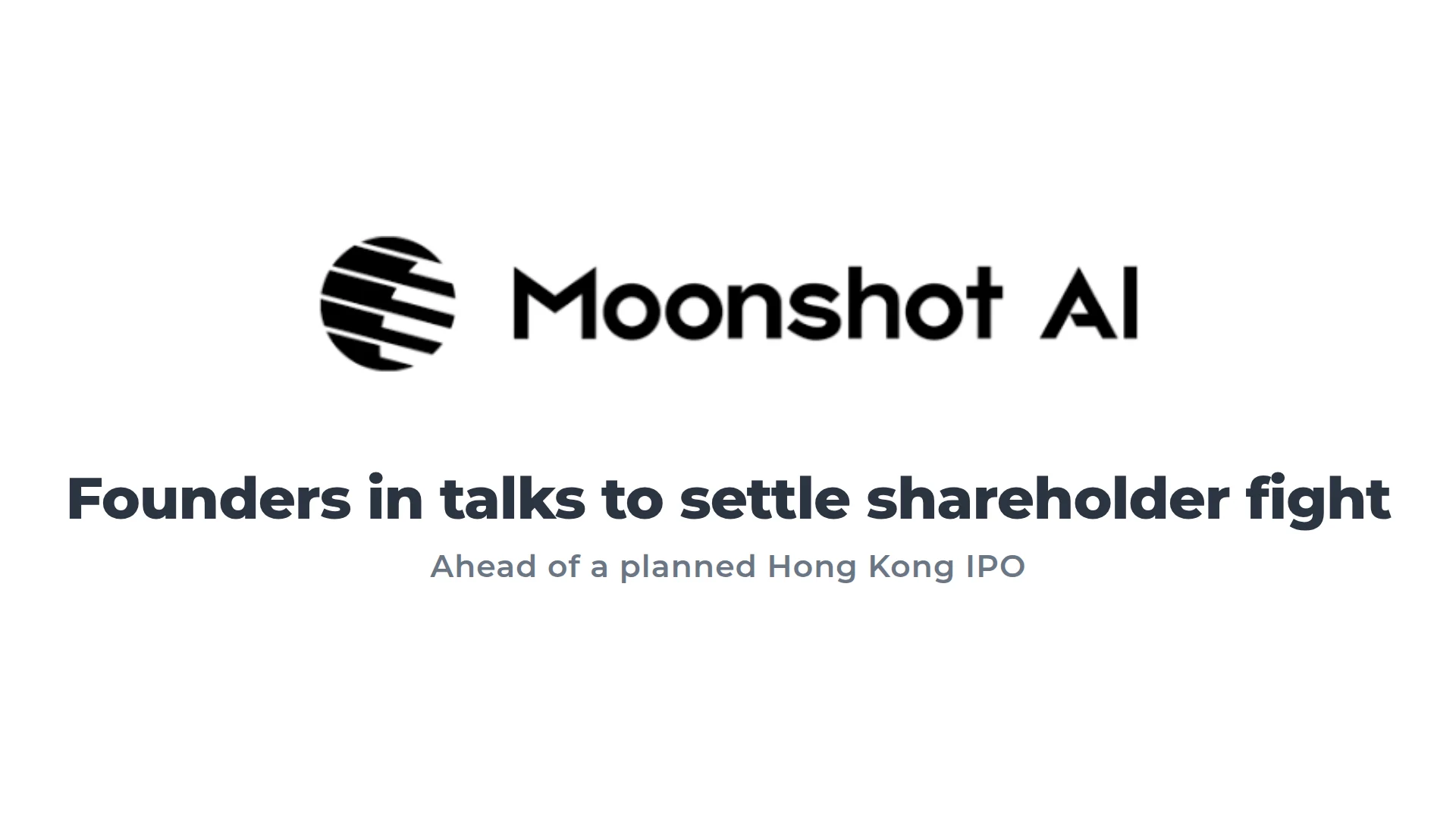 Moonshot AI logo on a white background with the line Founders in talks to settle shareholder fight