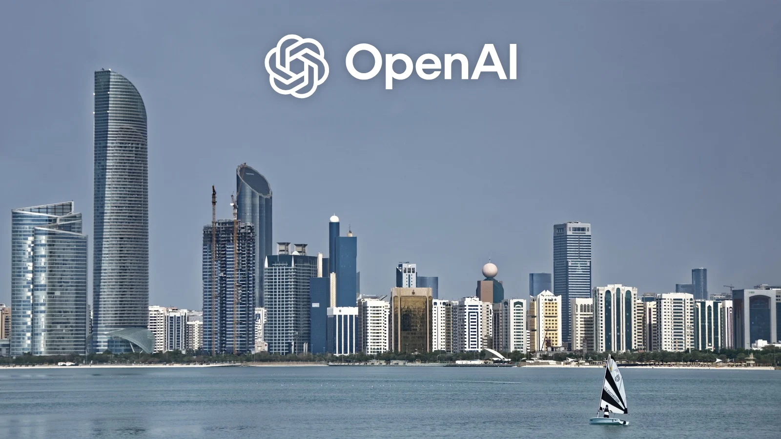 OpenAI logo over the Abu Dhabi skyline