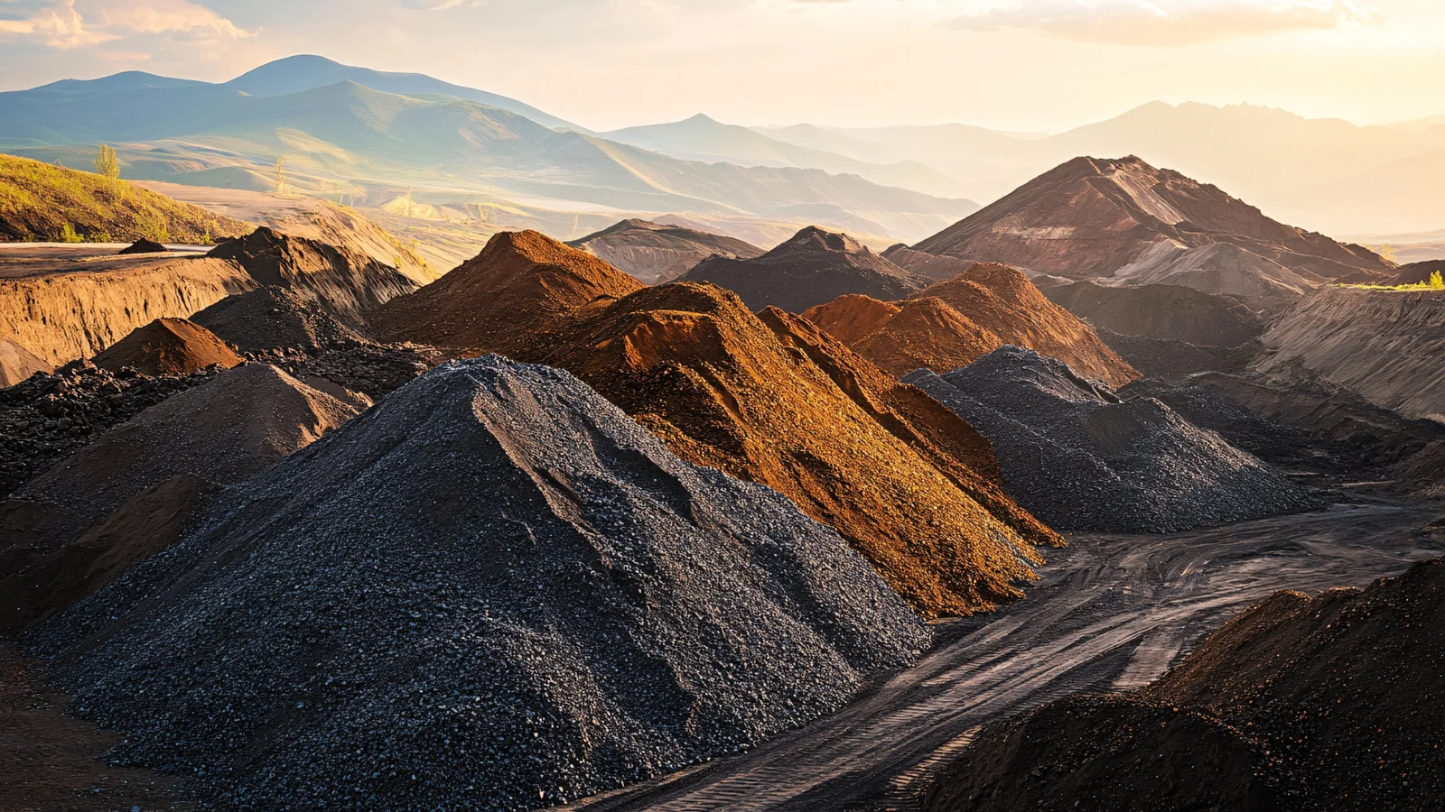 Ore stockpiles at an open-pit mine