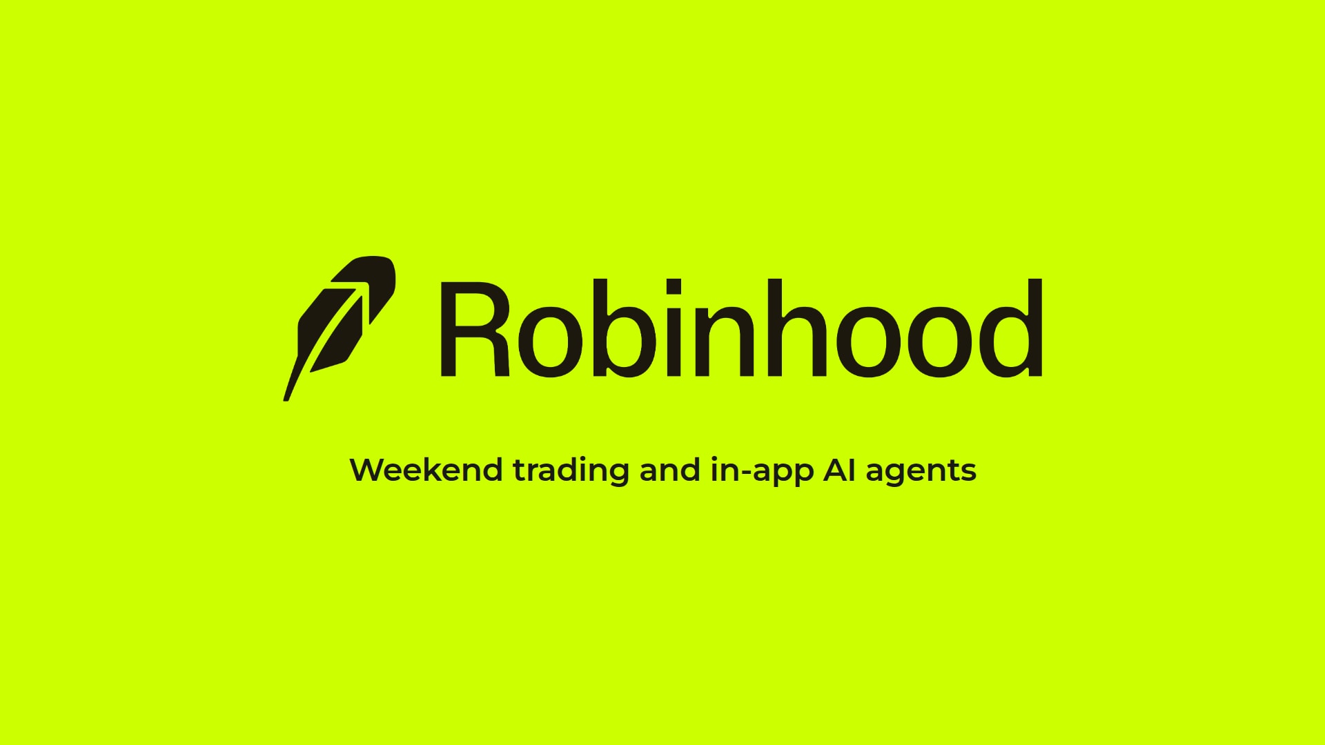 Robinhood logo, a black feather and wordmark, on a neon green background