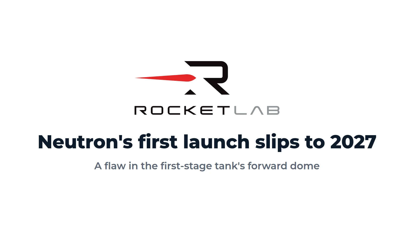 Rocket Lab logo above the headline Neutron's first launch slips to 2027