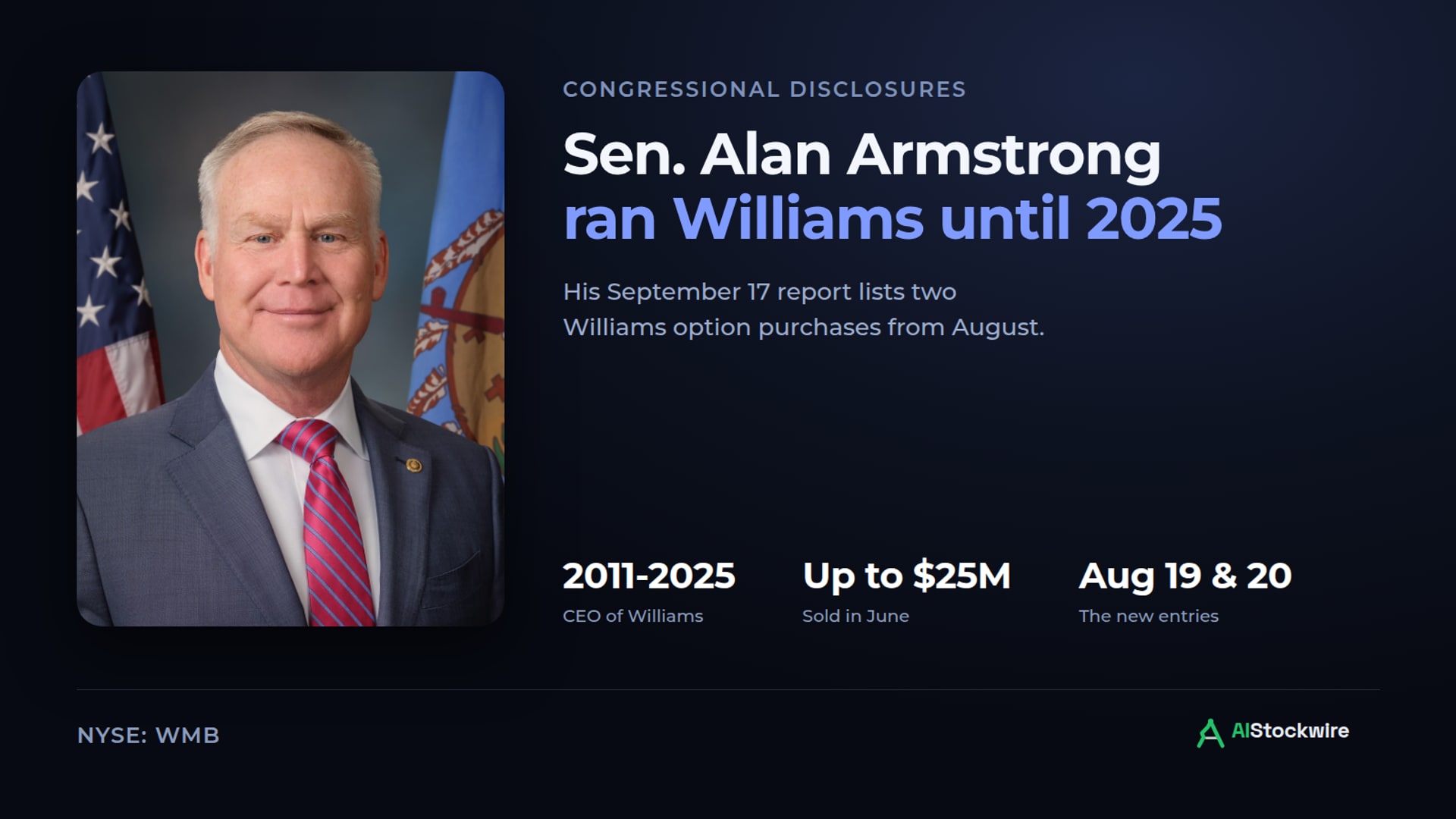 Official US Senate portrait of Senator Alan Armstrong of Oklahoma, former CEO of Williams Companies (WMB)