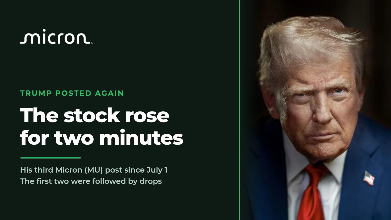 Micron logo beside a portrait of President Donald Trump