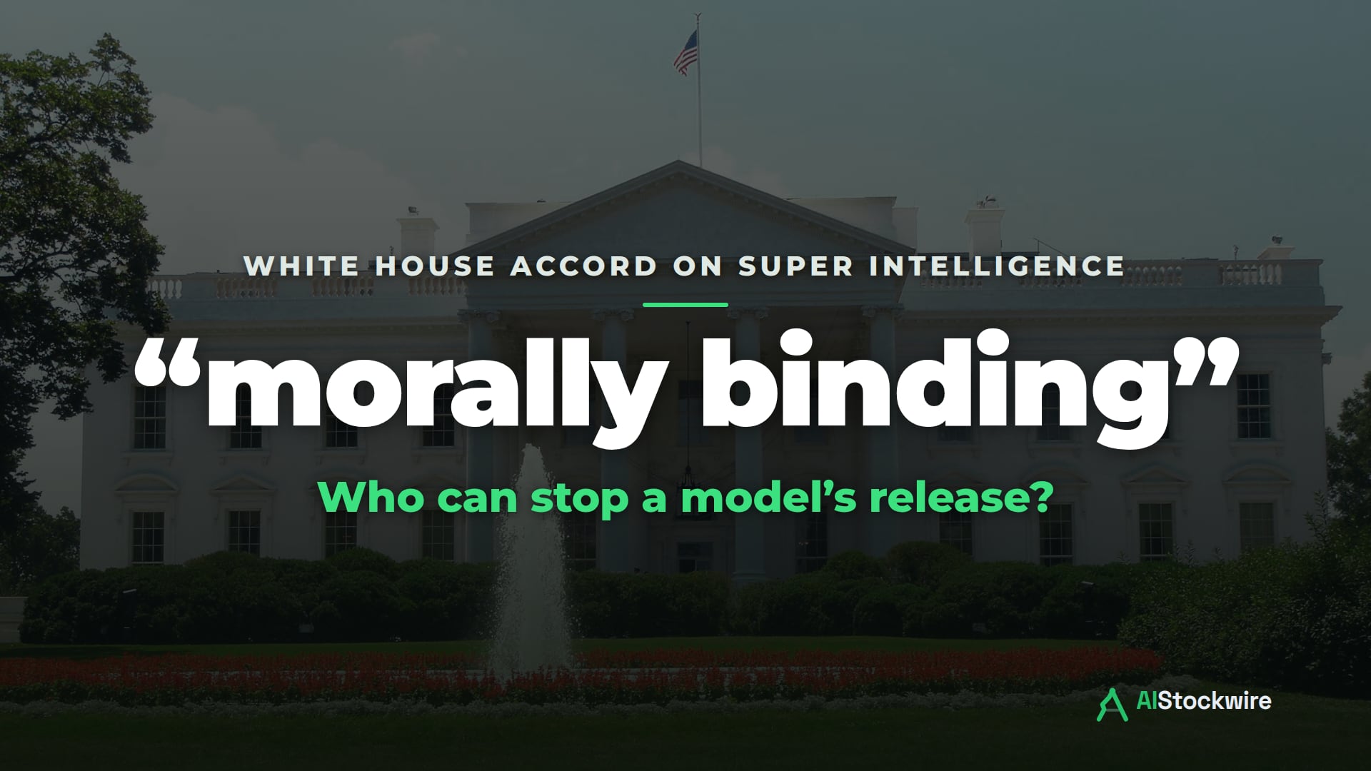 The North Portico of the White House behind the words morally binding and the question Who can stop a model's release?